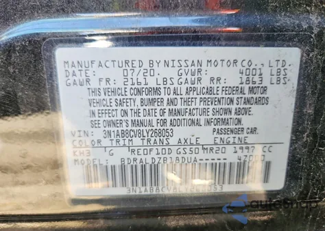 2020 Nissan Sentra Sv z USA, uszkodzony, nr VIN 3N1AB8CV8LY268053